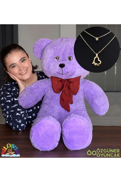 Harika Peluş Fabrikası Sevgiliye Hediye Seti - 90 cm Peluş Ayıcık & 24 Ayar Altın Kaplama Kolye ürün görseli 1