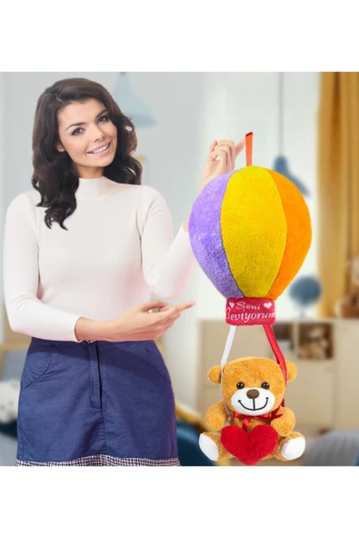 Harika Peluş Fabrikası Oyuncak Rengarenk Uçan Balonlu Ayıcık (%100) Yerli ürün görseli 1