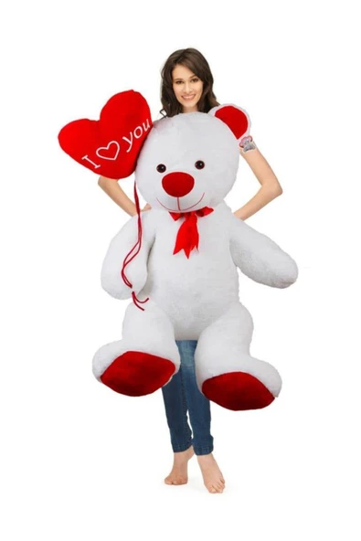 Harika Peluş Fabrikası Özgüner 110 Cm Balonlu Beyaz Bobo Peluş Ayıcık ürün görseli 1