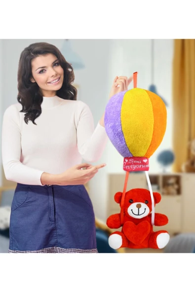 Harika Peluş Fabrikası Oyuncak Rengarenk Uçan Balonlu Ayıcık (%100) Yerli ürün görseli 1