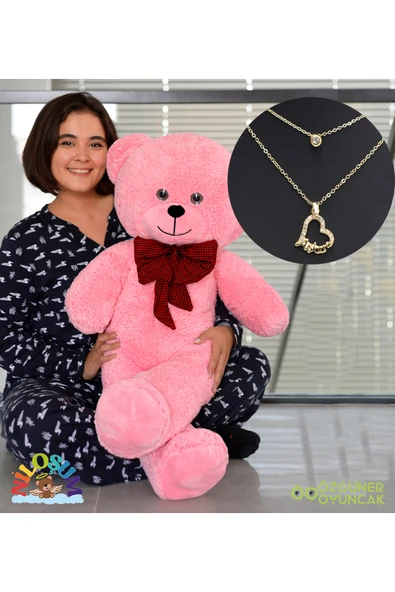 Harika Peluş Fabrikası Sevgiliye Hediye Seti - 90 cm Peluş Ayıcık & 24 Ayar Altın Kaplama Kolye ürün görseli 1