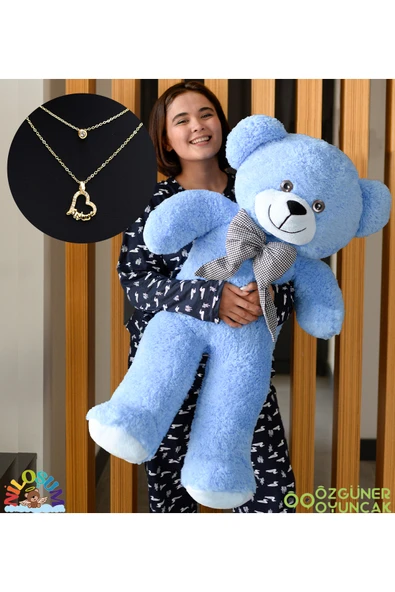 Pababo Sevgiliye Hediye Seti – 90 cm Peluş Ayıcık & 24 Ayar Altın Kaplama Kolye ürün görseli 1