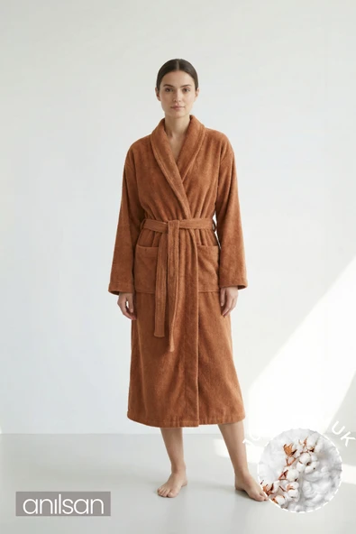 Şalyaka Bornoz Turuncu %100 Pamuk Unisex Spa Için Ideal Kadın/Erkek ürün görseli 1