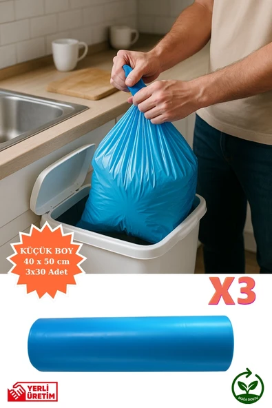 Premium Küçük Boy Çöp Poşeti 40x50 cm 3x30 Adet Ev Mutfak Banyo İş Ofis Avantajlı Ekonomik Paket ürün görseli 1