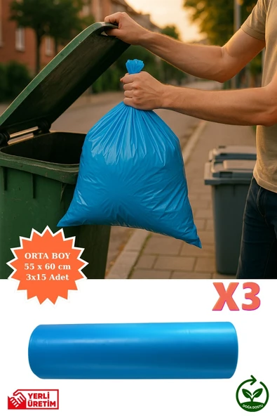 Premium Orta Boy Çöp Poşeti 55x60 cm 3x15 Adet Ev Mutfak Banyo İş Ofis Avantajlı Ekonomik Paket ürün görseli 1