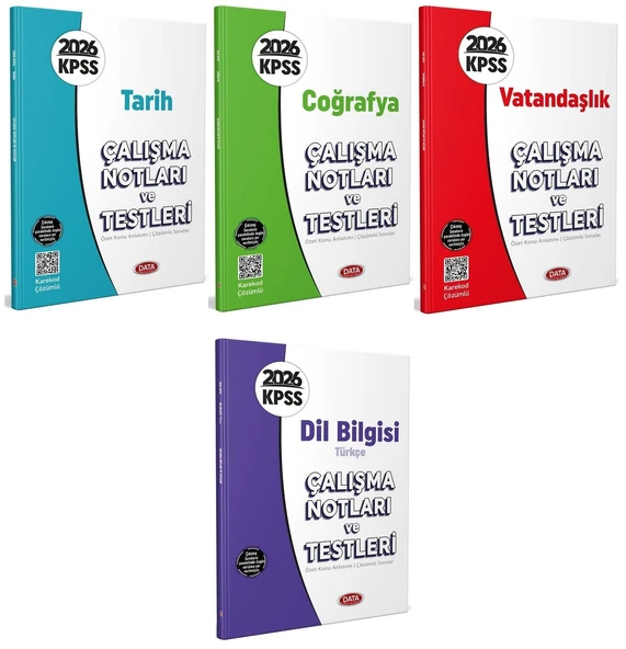 Data 2026 KPSS Tarih + Coğrafya + Vatandaşlık + Dil Bilgisi Türkçe Çalışma Notları ve Testleri 4 lü Set Data Yayınları ürün görseli 1