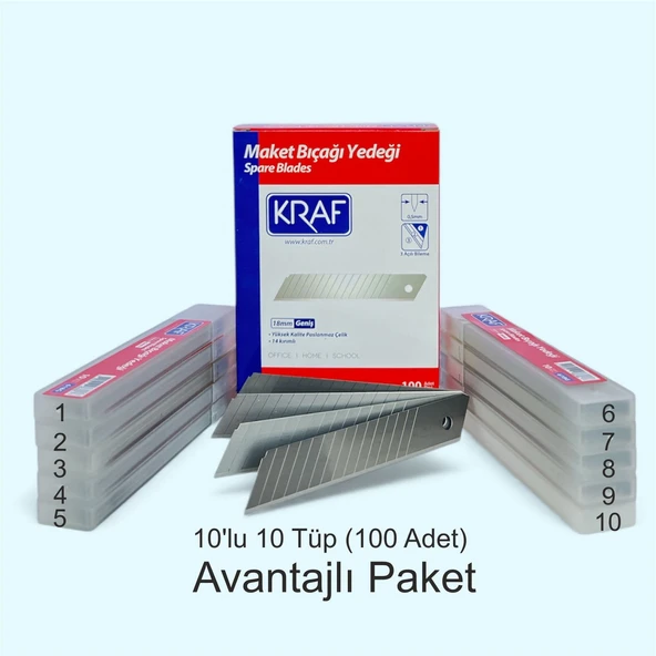 Kraf 618G Geniş 18mm Maket Bıçağı Yedeği 14 Kırım 100 Adet ürün görseli 1