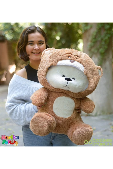Harika Peluş Fabrikası Uykumcuk Gold Kapşonlu Peluş Ayı Sevgiliye Özel 90 Cm (%100 YERLİ) ürün görseli 1