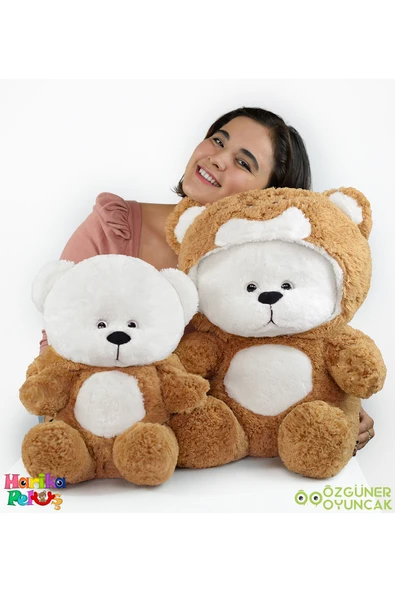 Harika Peluş Fabrikası Uykumcuk Gold Kapşonlu Peluş Ayı Sevgiliye Özel 70 Cm (%100 YERLİ) ürün görseli 1
