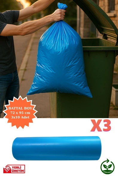 Premium Battal Boy Çöp Poşeti 72x95 cm 3x10 Adet Ev Mutfak Banyo İş Ofis Avantajlı Ekonomik Paket ürün görseli 1