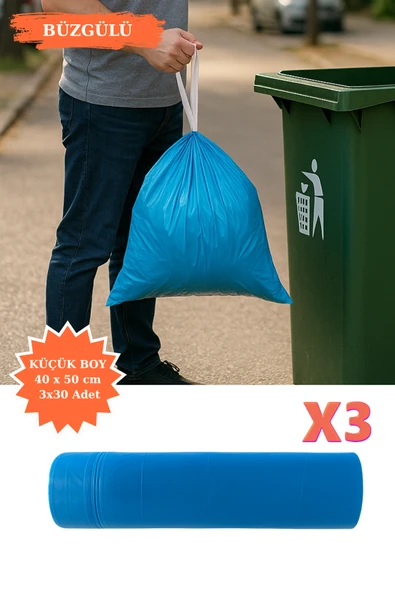 Premium Büzgülü Küçük Boy Çöp Poşeti 40x50 cm 3x30 Adet Ev Mutfak İş Ofis Avantajlı Ekonomik Paket ürün görseli 1