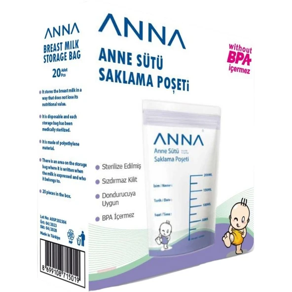 Anna Anne Sütü Saklama Poşeti 20 Adet Hijyenik ve Taşınabilir Özellikleriyle Emziren Anneler İçin ürün görseli 1