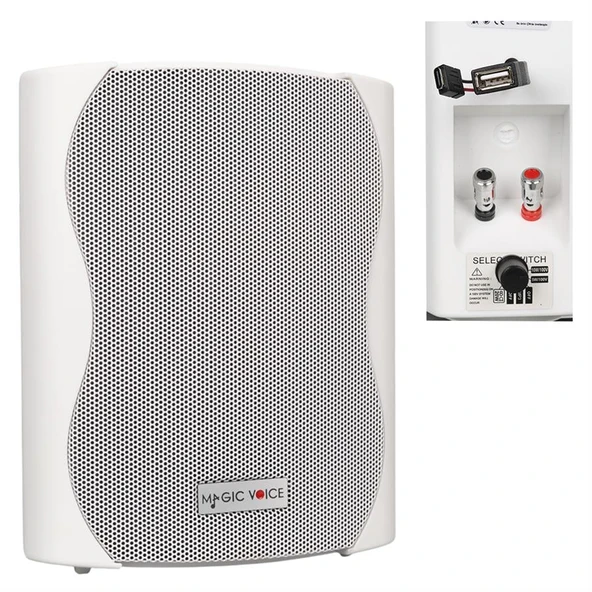 Magicvoice F-LHY4S 4 İnç 10 Cm Hat Trafolu Duvar Tipi Sütun Okul Cami Hoparlör 10W RMS 150W Peak MP3 USB Uyumlu Beyaz ürün görseli 1