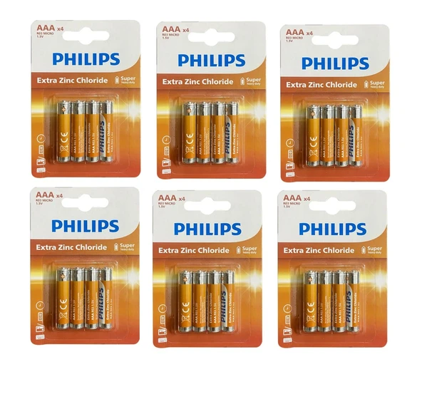 Philips ince pil - 24 lü AAAX4 extra çinko kumanda pil 4x6=24 adet ürün görseli 1