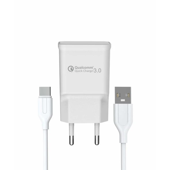 PDAteknoloji Yetty Fast Charger 3.0A Qualcomm Adaptör + 1m Type-C Kablo Beyaz YT-40T (Yerli Üretim) ürün görseli 1