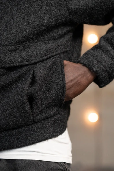Oversize Crop Model Yan Cepli Astarlı Kırçıllı Mont - Resim 11