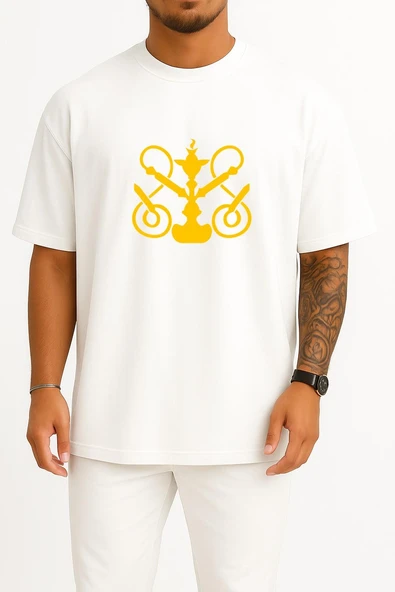 Oversize Shisha Station Heilbronn Hookah Sticker Göğüs Tasarımlı Unisex T-Shirt ürün görseli 1
