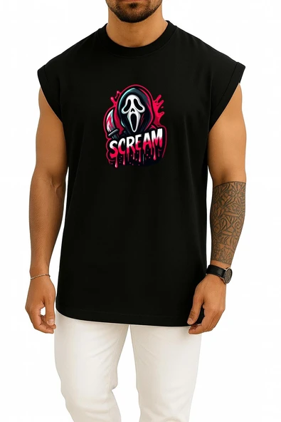 Oversize Scream Göğüs Baskılı Atlet - Resim 11
