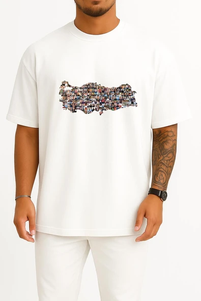 Oversize 15 Temmuz Şehitleri Ve Türkiye Haritası Göğüs Tasarımlı Unisex T-Shirt ürün görseli 1