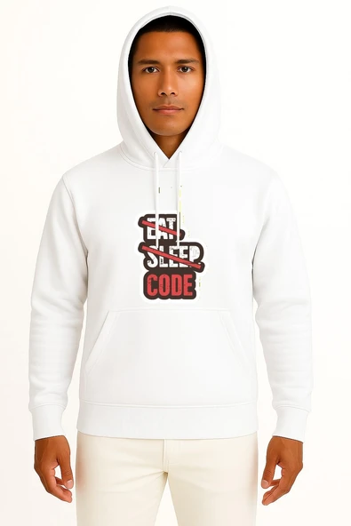 Kapüşonlu Yeme Uyuma Sadece Kod Yaz Yazılımcı - Programmer Göğüs Baskılı Unisex Sweatshirt ürün görseli 1