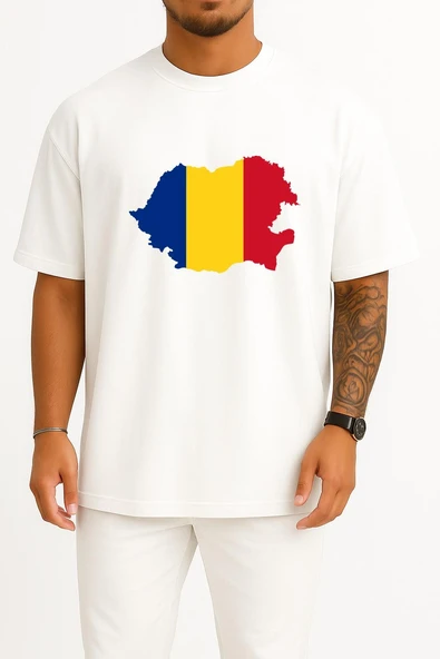 Oversize Flag Of Romania Göğüs Tasarımlı Unisex T-Shirt ürün görseli 1