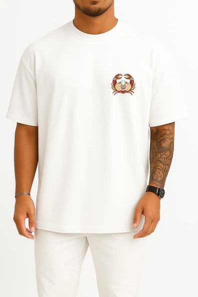 Oversize Yengeç Burç - Astroloji Cep ve Sırt Tasarımlı Unisex T-Shirt ürün görseli 1
