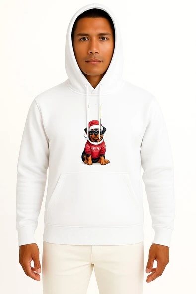 Kapüşonlu Yılbaşı Yeni Yıl Köpek Göğüs Baskılı Unisex Sweatshirt ürün görseli 1