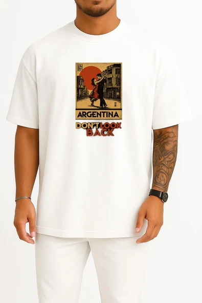 Oversize Argentina Tango Dancers Japanese Art Göğüs Tasarımlı Unisex T-Shirt ürün görseli 1