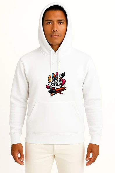 Kapüşonlu Her Gün Oluştur , Ressam, Çizim Veya Boya Göğüs Baskılı Unisex Sweatshirt ürün görseli 1