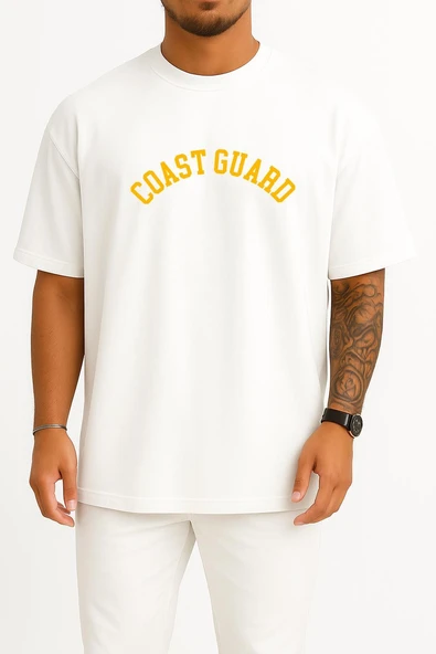 Oversize Coast Guard Göğüs ve Sırt Tasarımlı Unisex T-Shirt ürün görseli 1