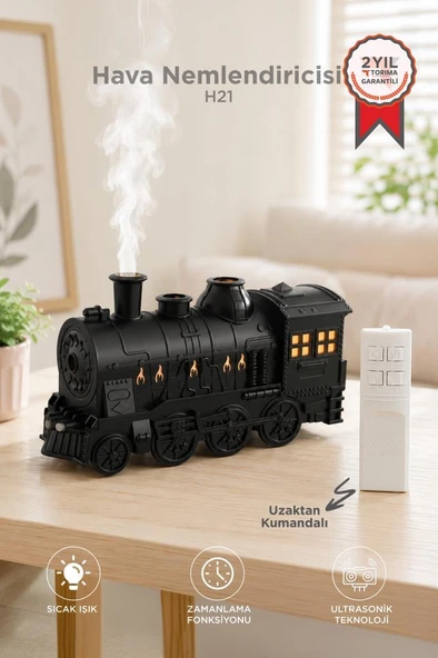Hava Nemlendiricisi Led Işıklı Aroma Difüzör Tren Tasarım Ultrasonik 300 ML H21 Siyah ürün görseli 1