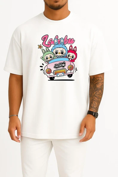 Oversize Labubu Göğüs Tasarımlı Unisex T-Shirt ürün görseli 1