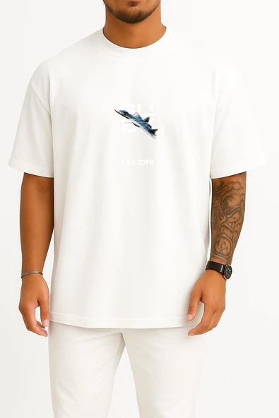 Oversize Sukhoi-Su57 Savaş Uçağı Göğüs Tasarımlı Unisex T-Shirt ürün görseli 1