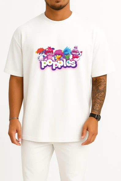 Oversize Popples Göğüs Tasarımlı Unisex T-Shirt ürün görseli 1