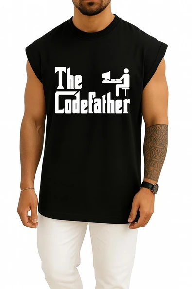 Oversize The Codefather - Bilgisayar Programcısı Göğüs Baskılı Atlet - Resim 9