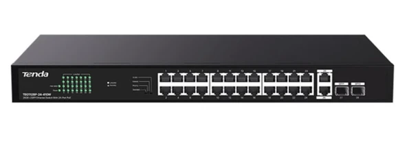 Tenda TEG1128P-24-410W 24 Port Poe+ 10-100-1000 2 Port SFP 2 Port Uplink Switch Çelik Kasa ürün görseli 1