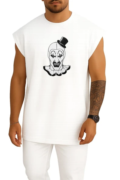 Oversize Terrifier Göğüs Baskılı Atlet - Resim 5