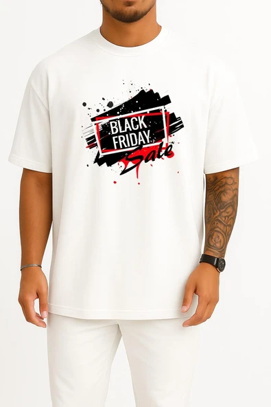 Oversize Black Friday İndirimleri Göğüs Tasarımlı Unisex T-Shirt ürün görseli 1