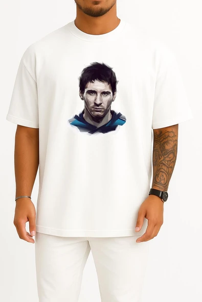 Oversize Just Lionel Messi Göğüs Tasarımlı Unisex T-Shirt ürün görseli 1
