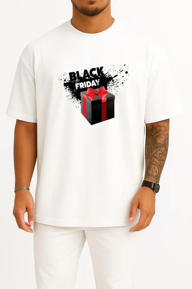 Oversize Black Friday - Kara Cuma Göğüs Tasarımlı Unisex T-Shirt ürün görseli 1