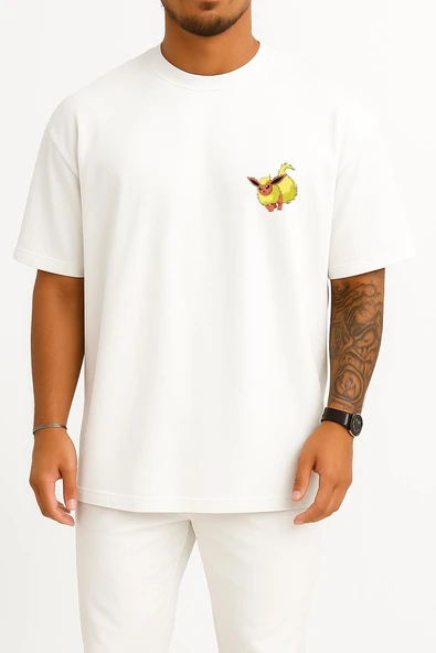 Oversize Flareon Cep Baskılı Unisex T-Shirt ürün görseli 1