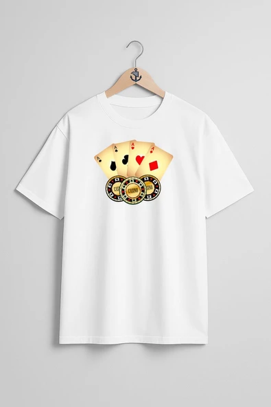 Oversize Online Casino Online Gambling Göğüs Tasarımlı Unisex T-Shirt ürün görseli 1
