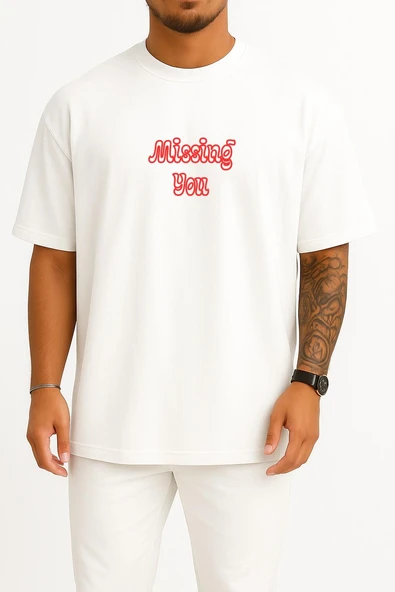 Oversize Missing You Yabancı Dizi Göğüs Baskılı Unisex T-Shirt ürün görseli 1