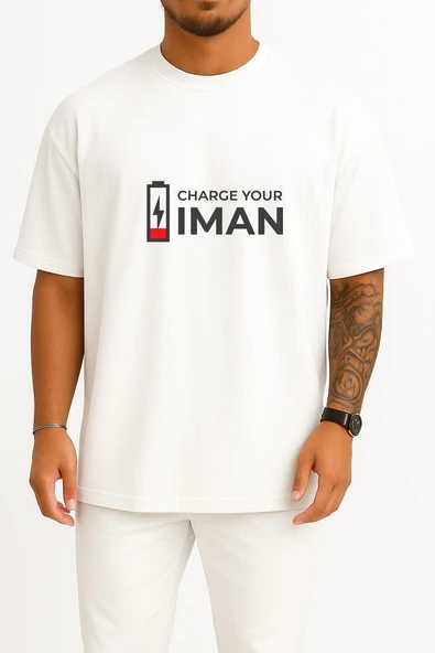 Oversize İman Gücünü Doldur Göğüs Tasarımlı Unisex T-Shirt ürün görseli 1