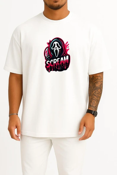 Oversize Scream Göğüs Baskılı Unisex T-Shirt ürün görseli 1