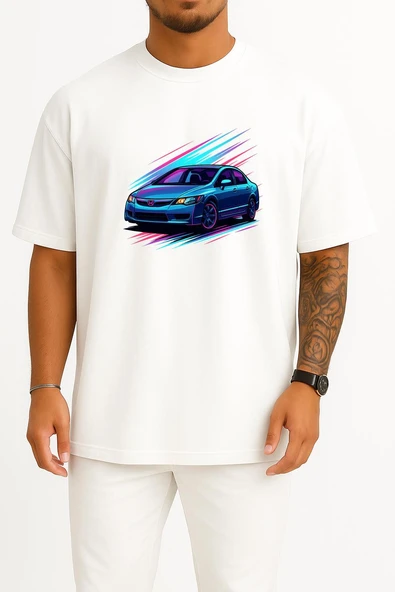 Oversize Honda Civic Fd6 Göğüs Tasarımlı Unisex T-Shirt ürün görseli 1