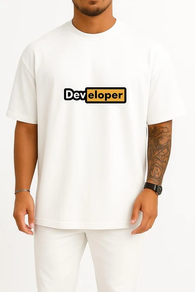 Oversize Developer Yazılımcı Göğüs Baskılı Unisex T-Shirt ürün görseli 1