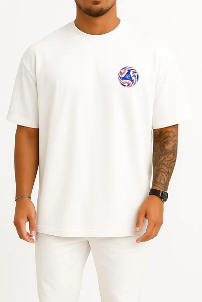 Oversize 2025 Dünya Kupası Cep ve Sırt Tasarımlı Unisex T-Shirt ürün görseli 1