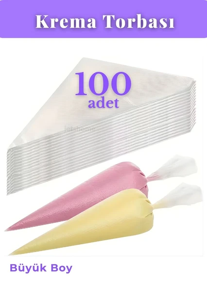 100'lü Kullan At Krema Torbası Büyük Boy Cupcake, Pasta ve Ekler Süsleme İçin 35,5x25 cm ürün görseli 1