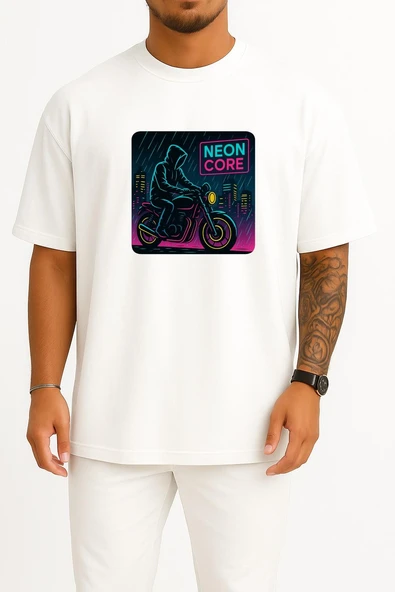 Oversize Neon City Rider Private Design Göğüs Tasarımlı Unisex T-Shirt ürün görseli 1
